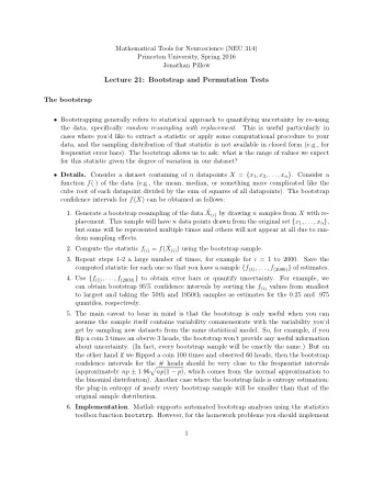 Lecture 21: Bootstrap and Permutation Tests  The bootstrap  Bootstrapping generally refers to