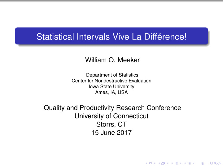 statistical intervals vive la diff rence