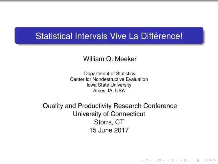 statistical intervals vive la diff rence