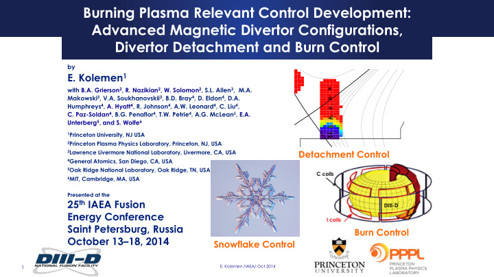 burning plasma relevant control development advanced