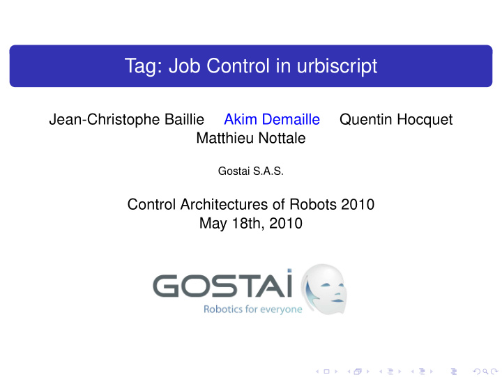 tag job control in urbiscript