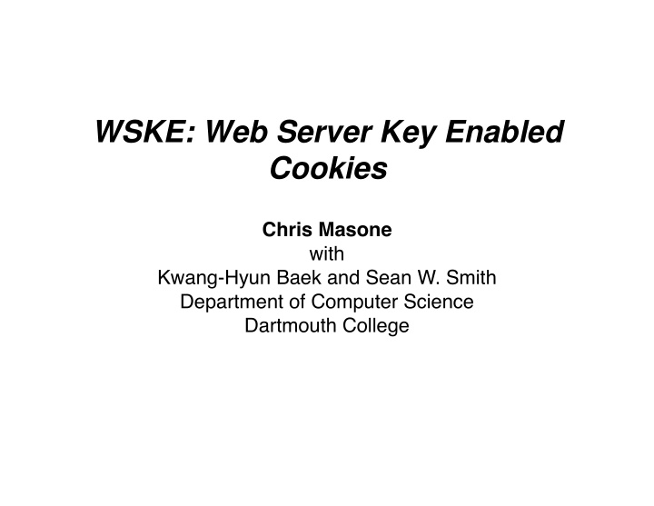 wske web server key enabled cookies