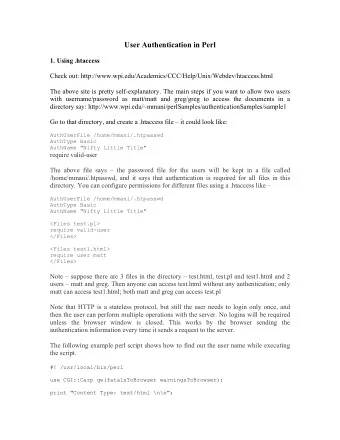 User Authentication in Perl  1. Using .htaccess  Check out: