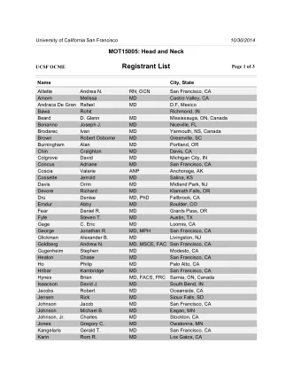 Registrant List  Page 1 of 3  UCSF OCME  Name  City, State  Alliette  Andrea N.  RN, OCN  San