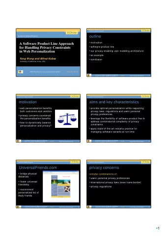 outline  Institute for Software Research  motivation  A Software Product Line Approach