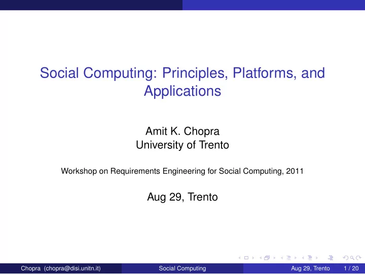 social computing principles platforms and applications