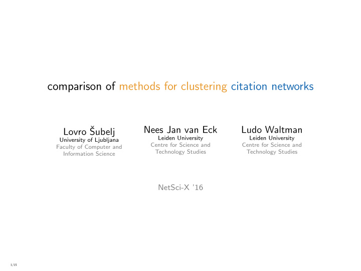 comparison of methods for clustering citation networks