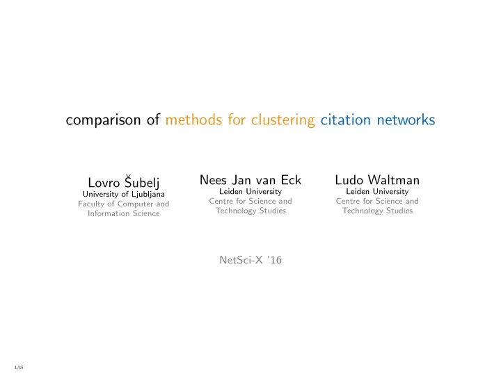 comparison of methods for clustering citation networks