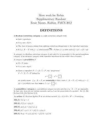 More work for Robin  Supplementary Handout  Ernie Manes, Halifax, FMCS 2012  DEFINITIONS A Boolean
