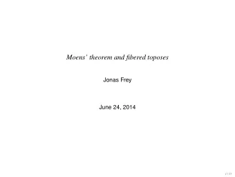 Moens theorem and fibered toposes  Jonas Frey  June 24, 2014  1 / 35  Plan of talk