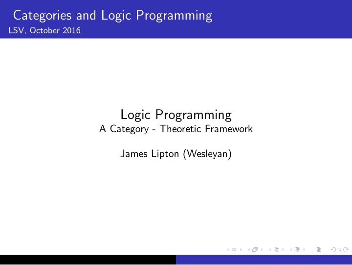 categories and logic programming