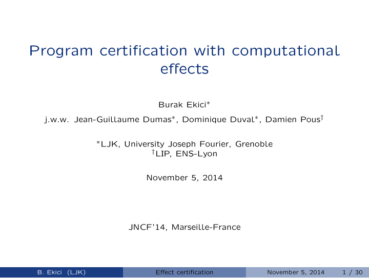 program certification with computational effects
