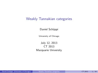 Weakly Tannakian categories  Daniel Sch  appi  University of Chicago  July 12, 2013  CT 2013
