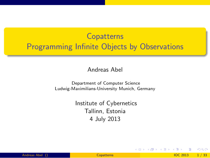 copatterns programming infinite objects by observations
