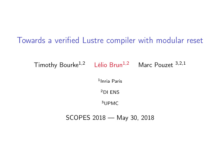 towards a verified lustre compiler with modular reset