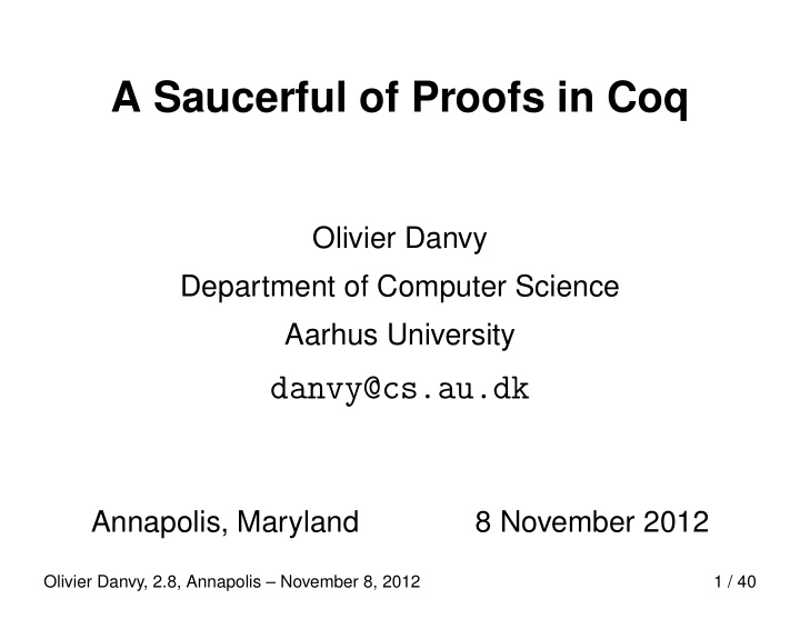 a saucerful of proofs in coq