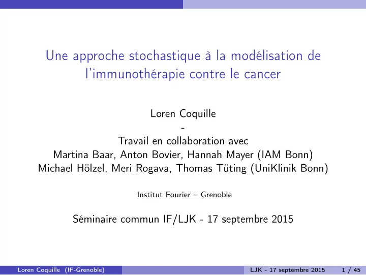 une approche stochastique la mod lisation de l immunoth