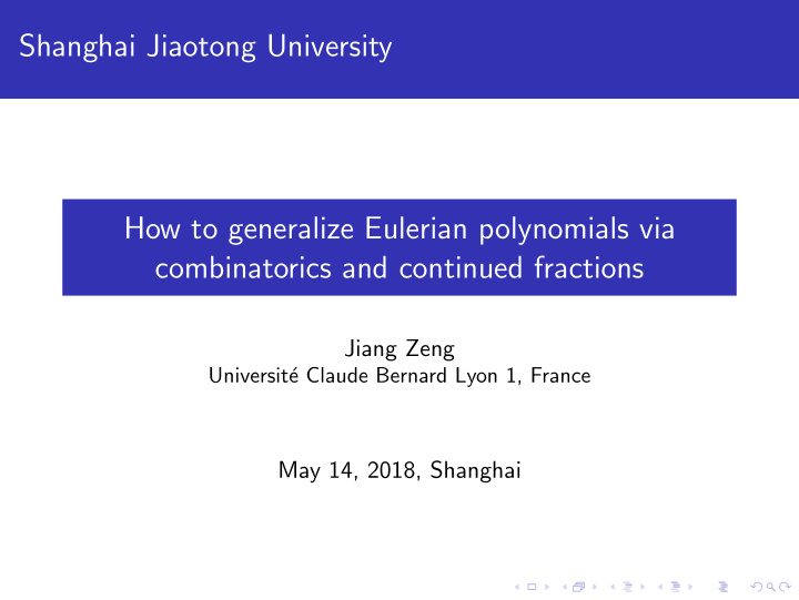 shanghai jiaotong university how to generalize eulerian