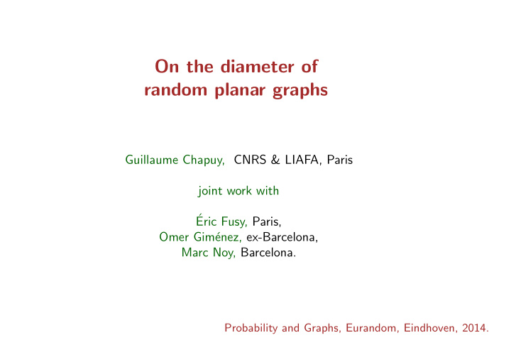 on the diameter of random planar graphs