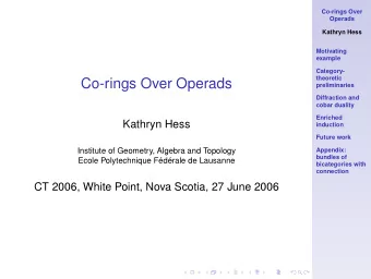 Co-rings Over Operads  preliminaries  Diffraction and  cobar duality  Enriched  Kathryn Hess