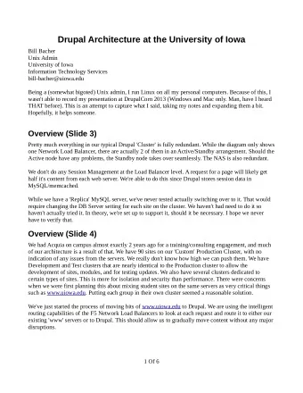 Drupal Architecture at the University of Iowa  Bill Bacher  Unix Admin  University of Iowa