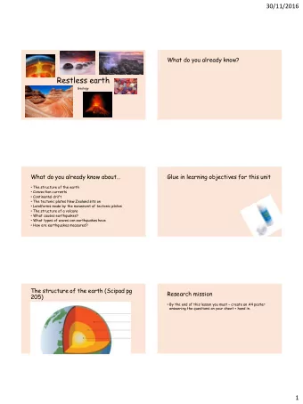 Restless earth  Geology  What do you already know about  Glue in learning objectives for this