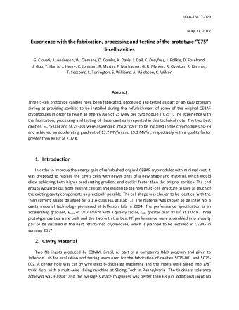 Experience with the fabrication, processing and testing of the prototype  C75   5-cell