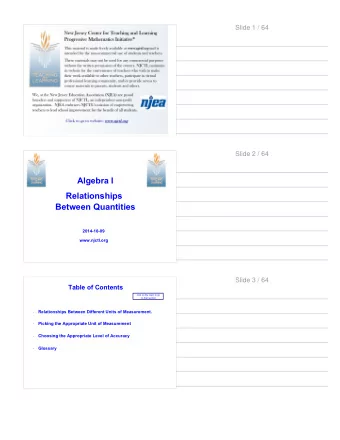 Relationships  Between Quantities  2014-10-09  www.njctl.org  Slide 3 / 64  Table of Contents