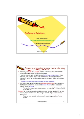 Preference Relations  Relations  Preference  Preference Relations  Prof. Paolo Ciaccia  Prof. Paolo