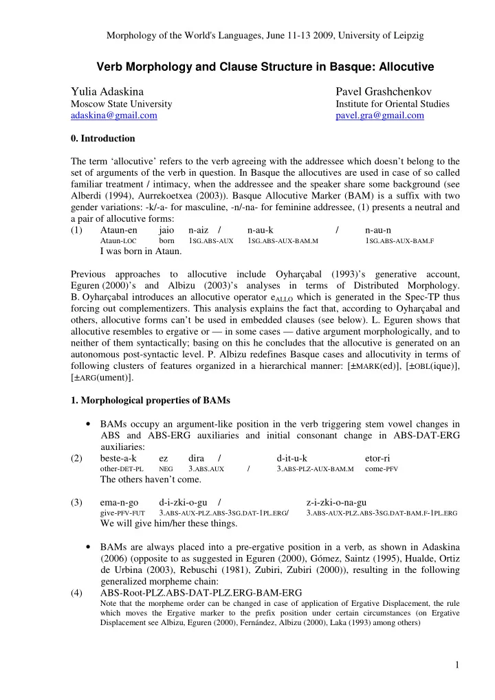 verb morphology and clause structure in basque allocutive