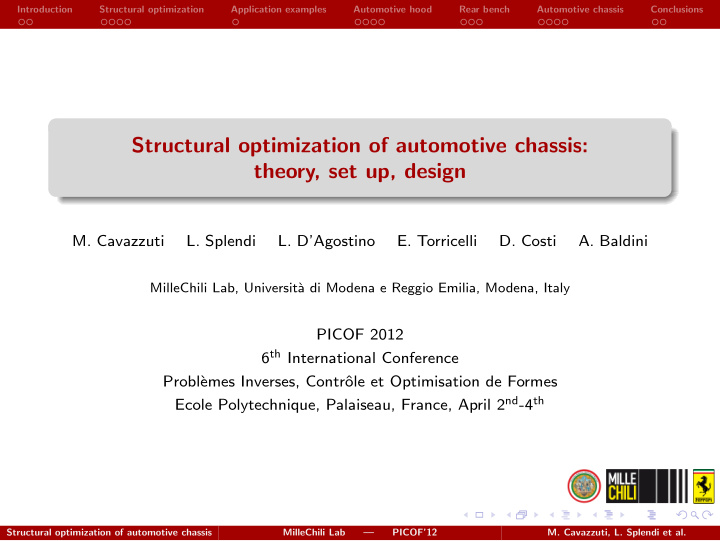 structural optimization of automotive chassis theory set