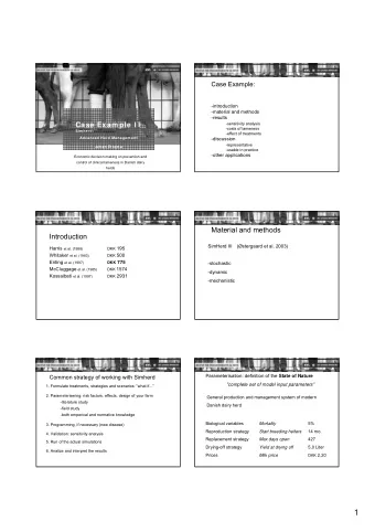 1  Parameterisation specific for lameness Parameterisation: definition of the State of Nature  Risk