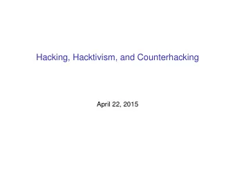 Hacking, Hacktivism, and Counterhacking  April 22, 2015  Outline  Vocabulary  Hacking motivated by