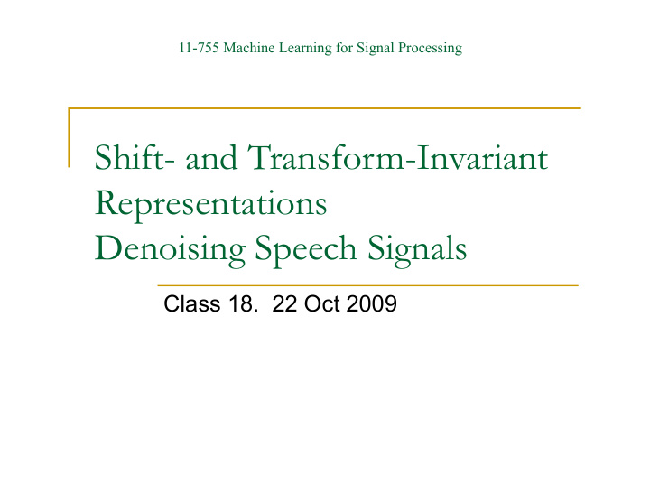 shift and transform invariant representations denoising