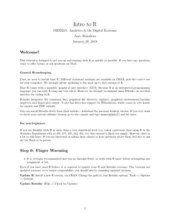 Intro to R  OIDD215: Analytics &amp; the Digital Economy  Juan Manubens  January 29, 2018  Welcome!