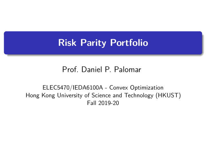 risk parity portfolio