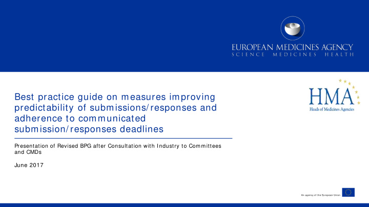 best practice guide on measures improving predictability