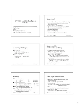 1 Artificial Intelligence -  Example -  An example of what we face  What is involved (I)