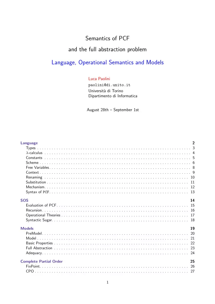 semantics of pcf and the full abstraction problem