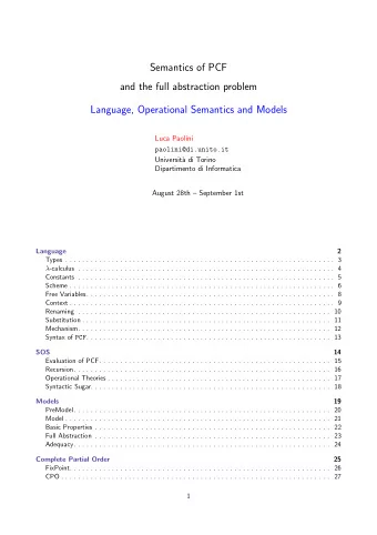 Semantics of PCF  and the full abstraction problem  Language, Operational Semantics and Models