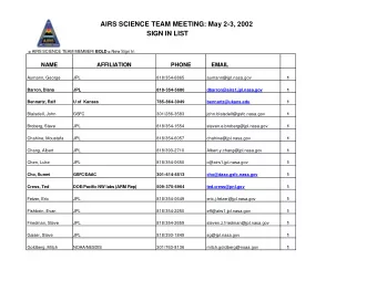 AIRS SCIENCE TEAM MEETING: May 2-3, 2002  SIGN IN LIST = AIRS SCIENCE TEAM MEMBER/ BOLD = New Sign