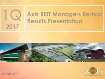 1Q  Axis REIT Managers Berhad  Results Presentation  2017  25 April 2017  Our Milestones  Assets