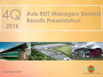 4Q  Axis REIT Managers Berhad  Results Presentation  2016  19 January 2017  1  Our Milestones
