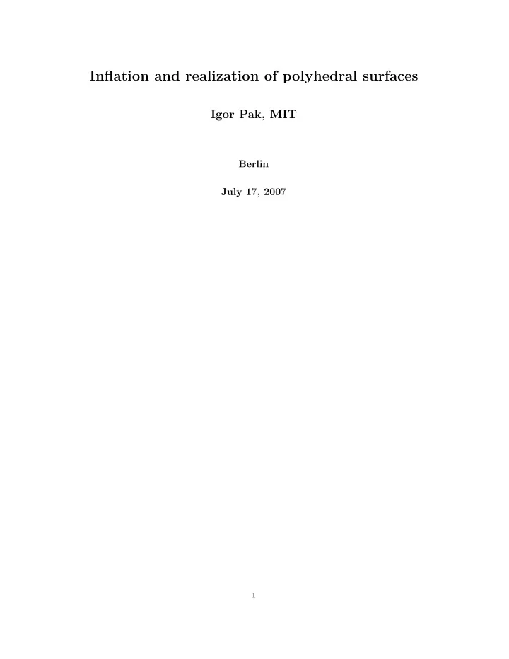 inflation and realization of polyhedral surfaces