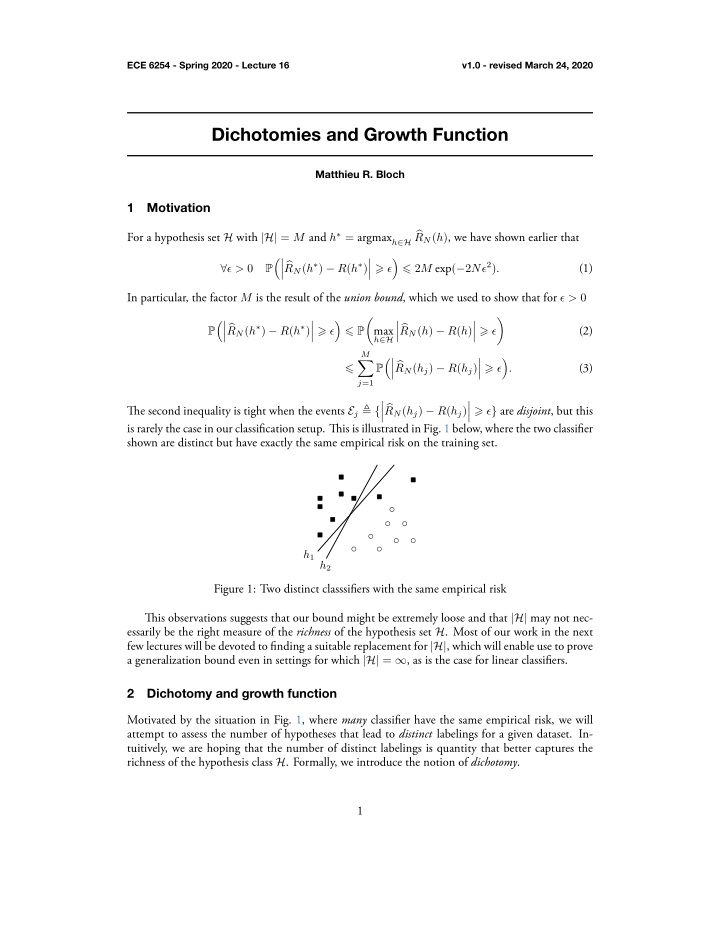 dichotomies and growth function