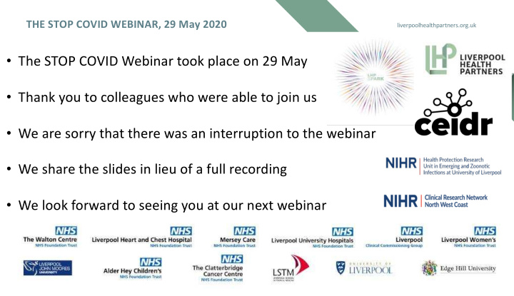 the stop covid webinar took place on 29 may thank you to