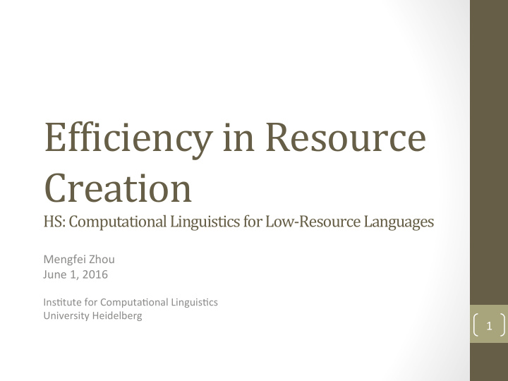 creation hs computational linguistics for low resource