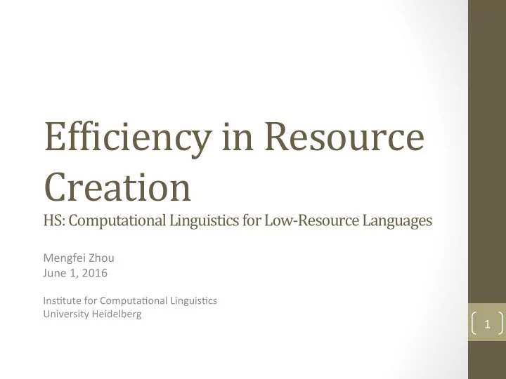 creation hs computational linguistics for low resource