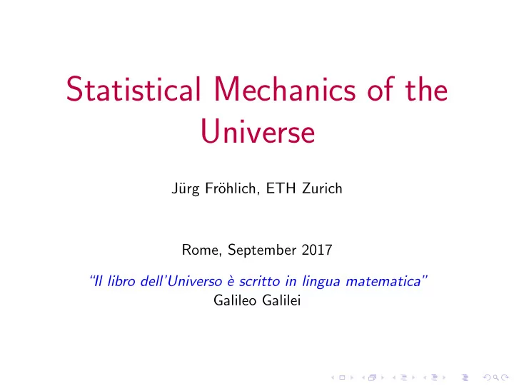 statistical mechanics of the universe