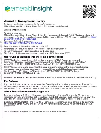 Journal of Management History  Customer relationship management: Barnard's foundations  Milorad